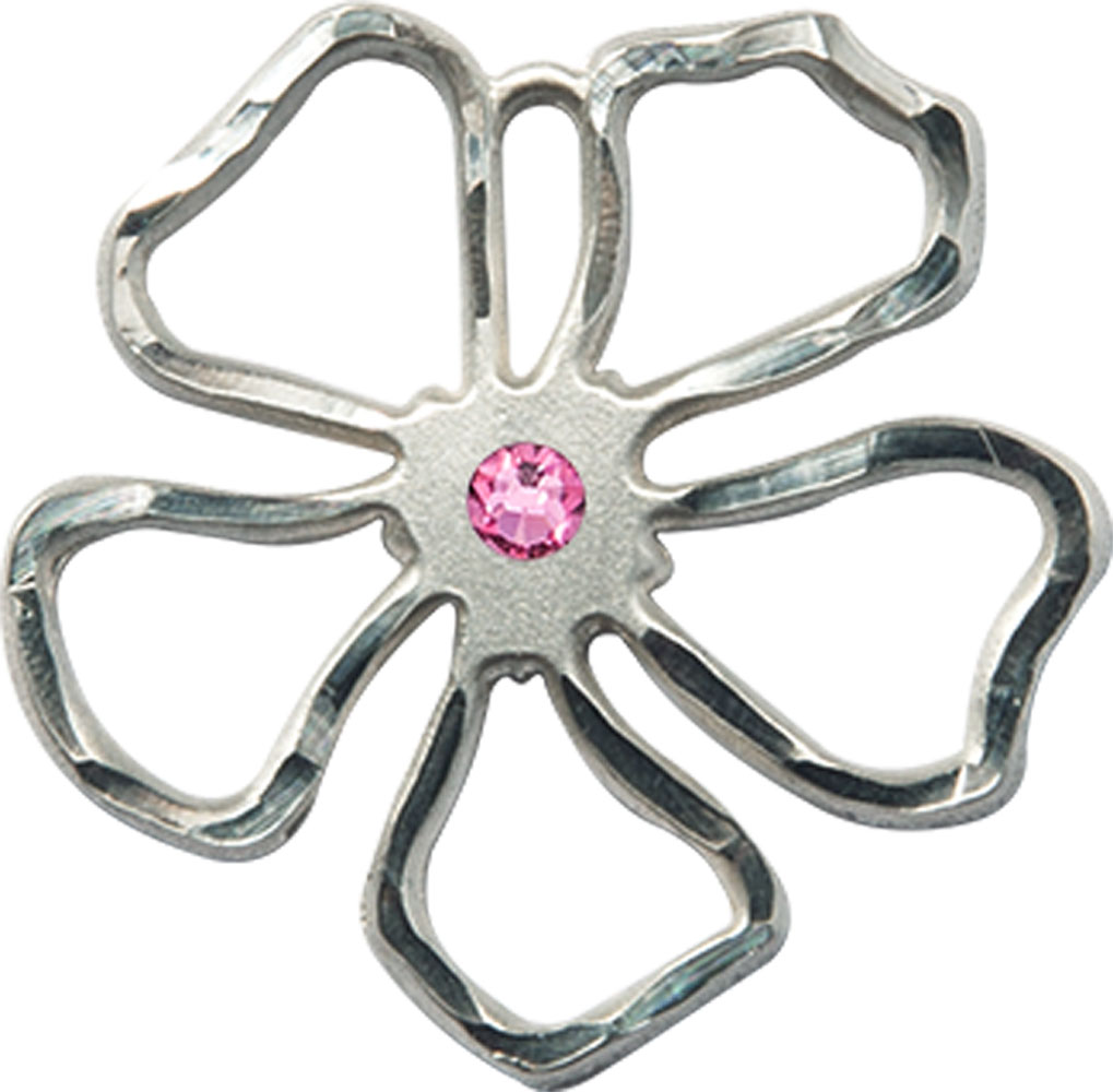 Sterling Silver Five Petal Flower Medal with a 3mm Rose Swarovski stone