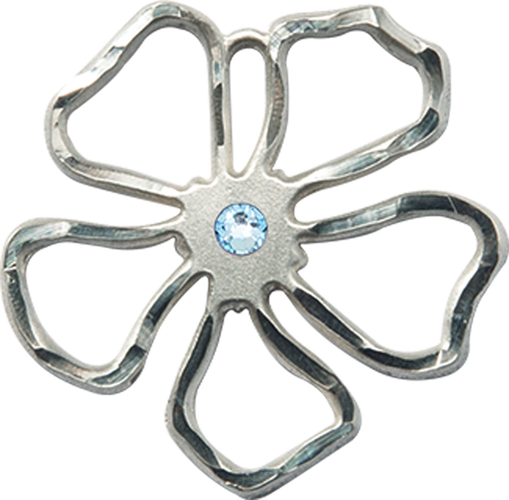 Sterling Silver Five Petal Flower Medal with a 3mm Aqua Swarovski stone