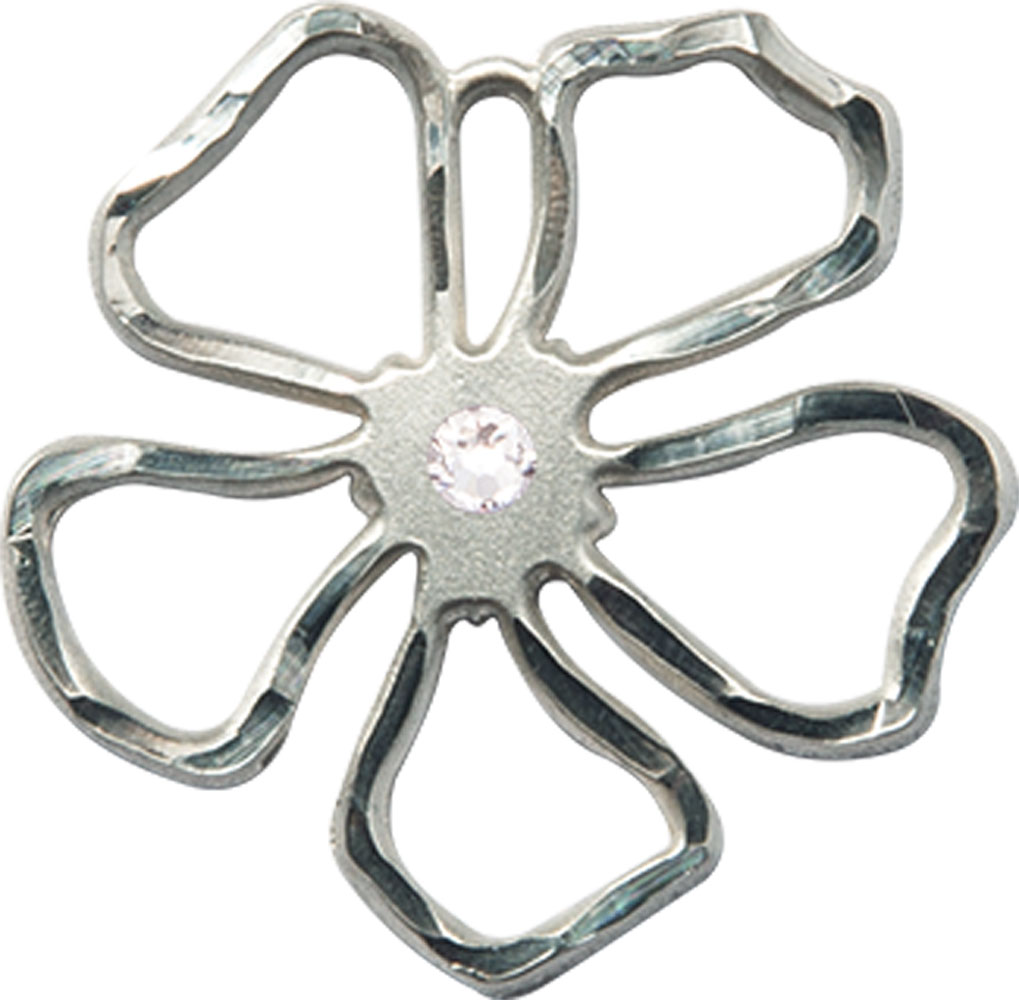 Sterling Silver Five Petal Flower Medal with a 3mm Crystal Swarovski stone