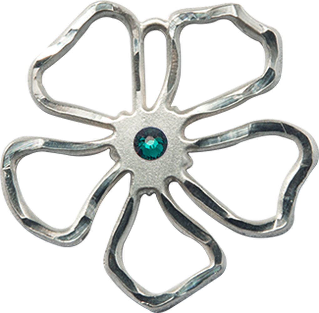 Sterling Silver Five Petal Flower Medal with a 3mm Emerald Swarovski stone