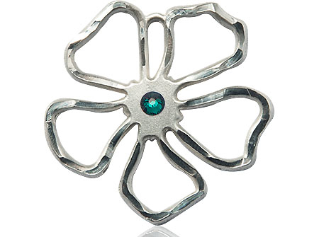 Sterling Silver Five Petal Flower Medal with a 3mm Emerald Swarovski stone