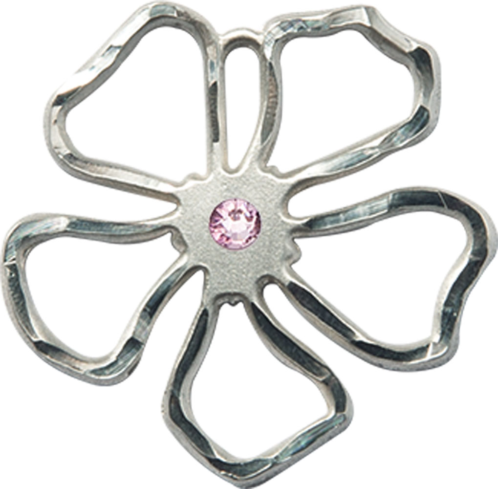 Sterling Silver Five Petal Flower Medal with a 3mm Light Amethyst Swarovski stone
