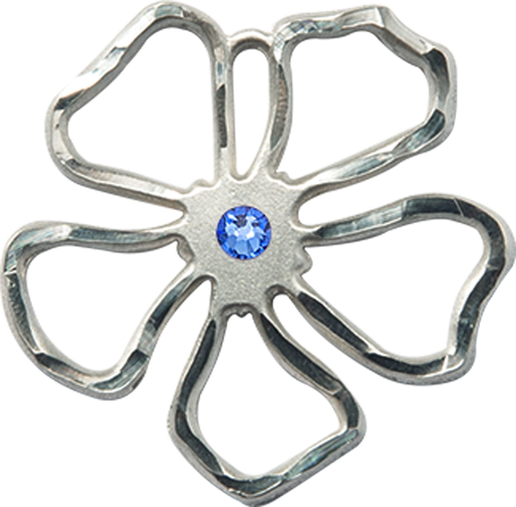 Sterling Silver Five Petal Flower Medal with a 3mm Sapphire Swarovski stone