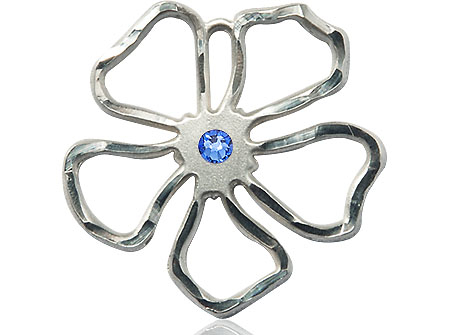 Sterling Silver Five Petal Flower Medal with a 3mm Sapphire Swarovski stone