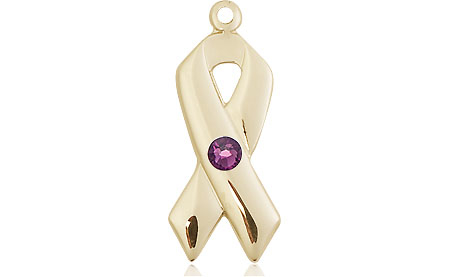 14kt Gold Filled Cancer Awareness Medal with a 3mm Amethyst Swarovski stone