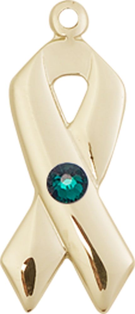 14kt Gold Filled Cancer Awareness Medal with a 3mm Emerald Swarovski stone