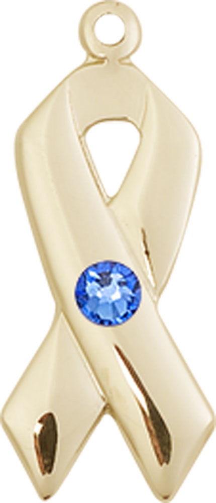 14kt Gold Filled Cancer Awareness Medal with a 3mm Sapphire Swarovski stone
