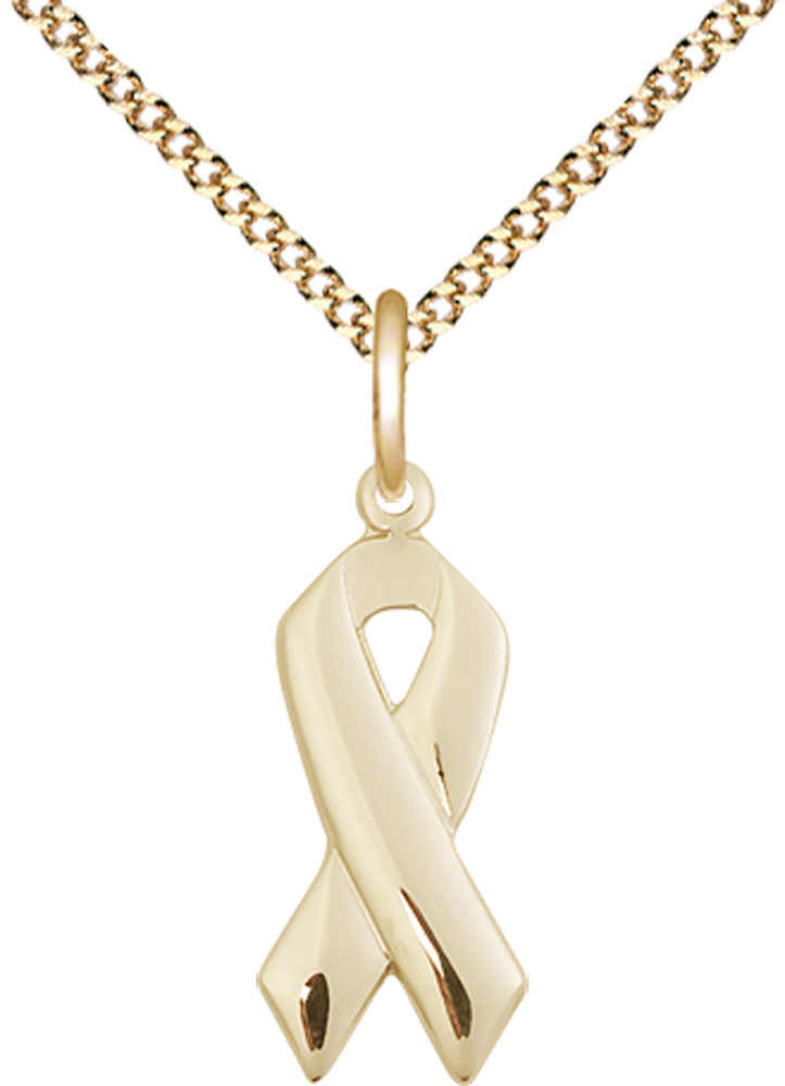 14kt Gold Filled Cancer Awareness Pendant on a 18 inch Gold Plate Light Curb chain