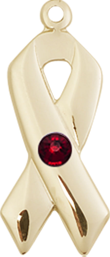 14kt Gold Cancer Awareness Medal with a 3mm Garnet Swarovski stone