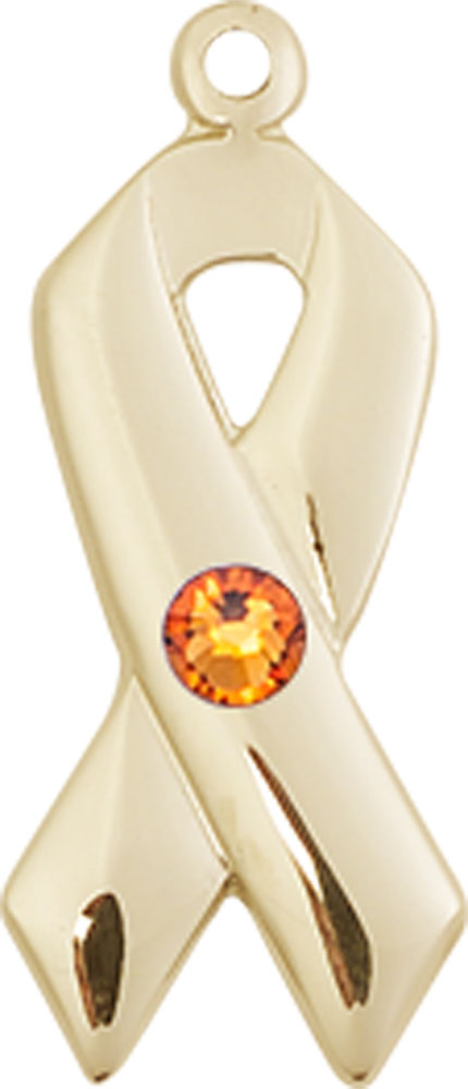 14kt Gold Cancer Awareness Medal with a 3mm Topaz Swarovski stone