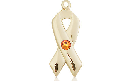 14kt Gold Cancer Awareness Medal with a 3mm Topaz Swarovski stone