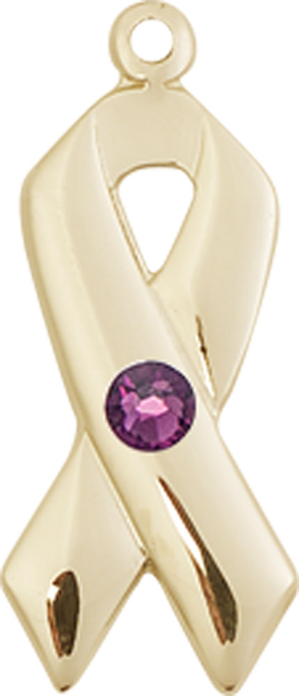 14kt Gold Cancer Awareness Medal with a 3mm Amethyst Swarovski stone