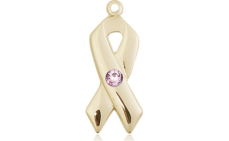 14kt Gold Cancer Awareness Medal with a 3mm Light Amethyst Swarovski stone