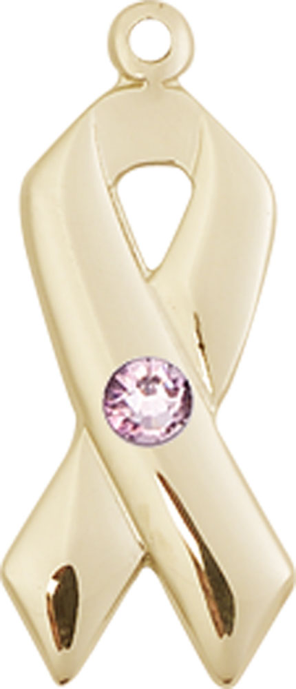 14kt Gold Cancer Awareness Medal with a 3mm Light Amethyst Swarovski stone