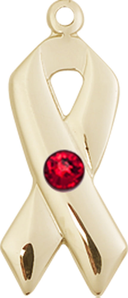 14kt Gold Cancer Awareness Medal with a 3mm Ruby Swarovski stone