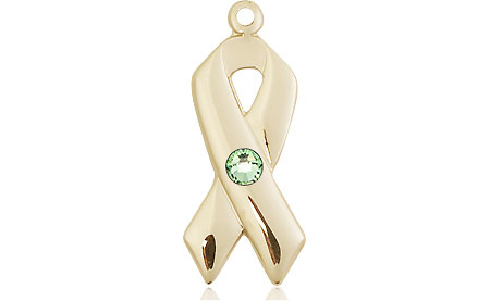 14kt Gold Cancer Awareness Medal with a 3mm Peridot Swarovski stone