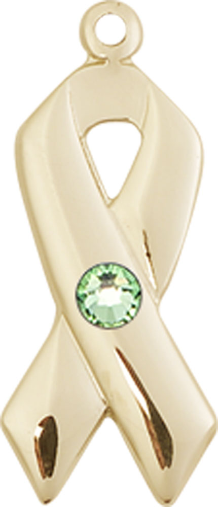 14kt Gold Cancer Awareness Medal with a 3mm Peridot Swarovski stone