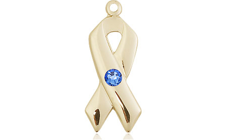 14kt Gold Cancer Awareness Medal with a 3mm Sapphire Swarovski stone