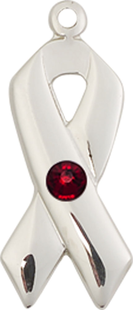 Sterling Silver Cancer Awareness Medal with a 3mm Garnet Swarovski stone