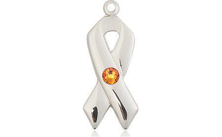 Sterling Silver Cancer Awareness Medal with a 3mm Topaz Swarovski stone
