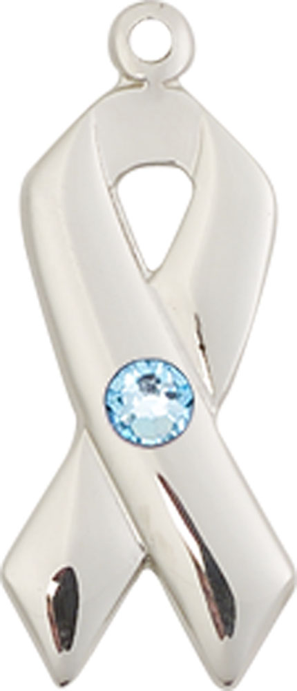 Sterling Silver Cancer Awareness Medal with a 3mm Aqua Swarovski stone