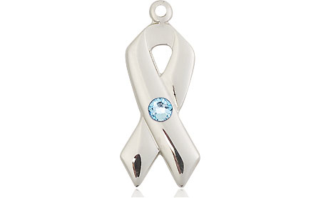 Sterling Silver Cancer Awareness Medal with a 3mm Aqua Swarovski stone