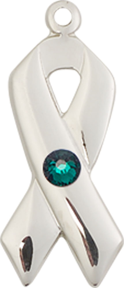 Sterling Silver Cancer Awareness Medal with a 3mm Emerald Swarovski stone