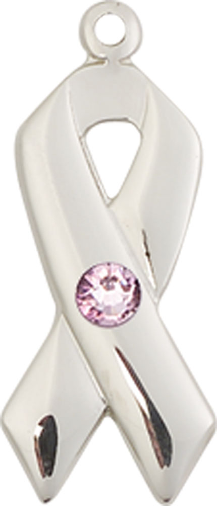 Sterling Silver Cancer Awareness Medal with a 3mm Light Amethyst Swarovski stone