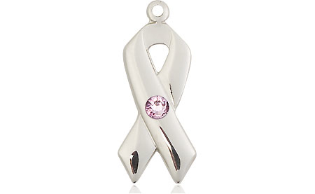 Sterling Silver Cancer Awareness Medal with a 3mm Light Amethyst Swarovski stone