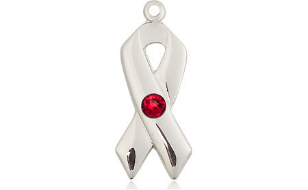 Sterling Silver Cancer Awareness Medal with a 3mm Ruby Swarovski stone