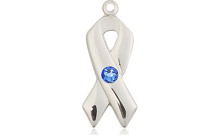Sterling Silver Cancer Awareness Medal with a 3mm Sapphire Swarovski stone