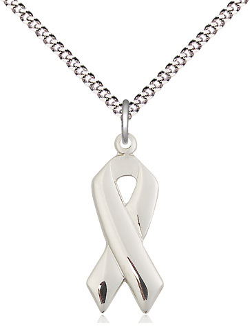 Sterling Silver Cancer Awareness Pendant on a 18 inch Light Rhodium Light Curb chain