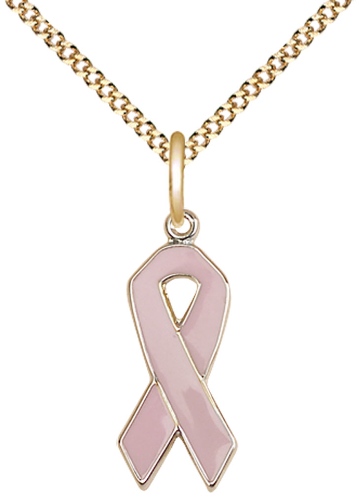 14kt Gold Filled Cancer Awareness Pendant on a 18 inch Gold Plate Light Curb chain