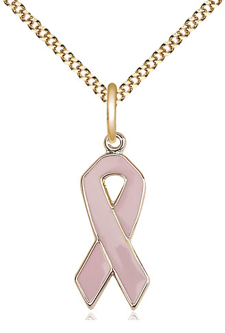 14kt Gold Filled Cancer Awareness Pendant on a 18 inch Gold Plate Light Curb chain