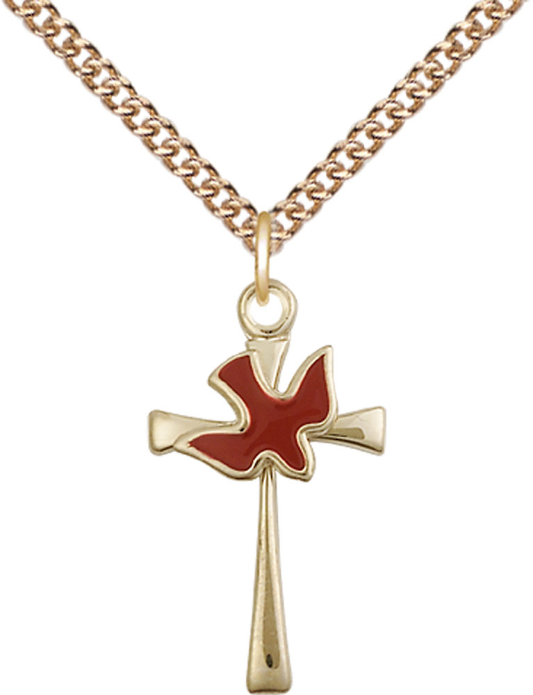 14kt Gold Filled Cross / Holy Spirit Pendant on a 24 inch Gold Filled Heavy Curb chain