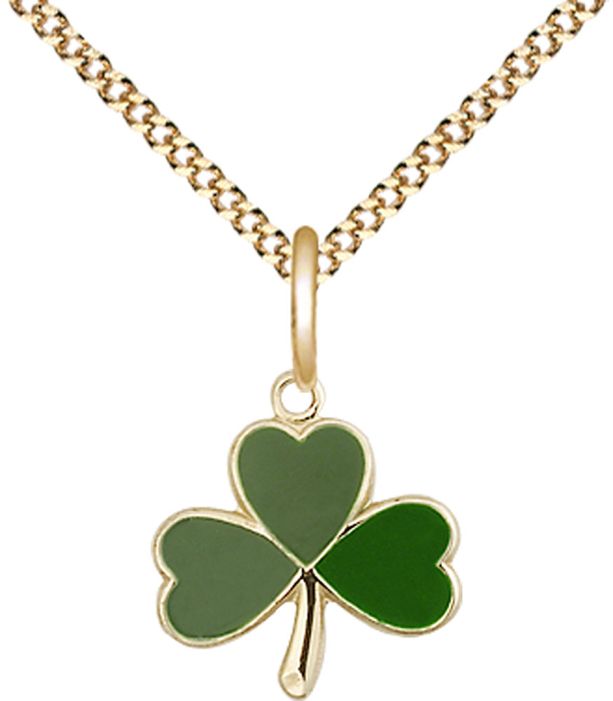 14kt Gold Filled Shamrock Pendant on a 18 inch Gold Plate Light Curb chain