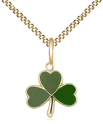 14kt Gold Filled Shamrock Pendant on a 18 inch Gold Plate Light Curb chain