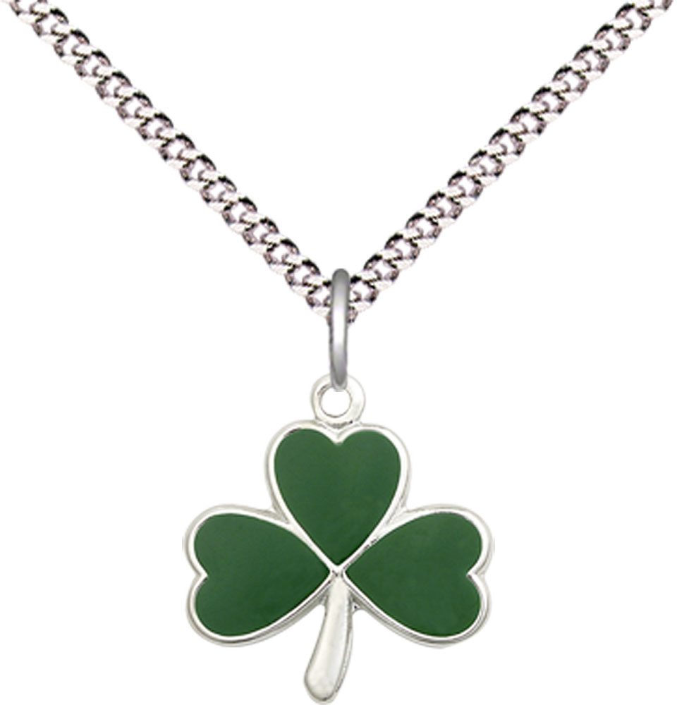 Sterling Silver Shamrock Pendant on a 18 inch Light Rhodium Light Curb chain