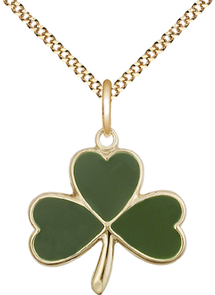14kt Gold Filled Shamrock Pendant on a 18 inch Gold Plate Light Curb chain