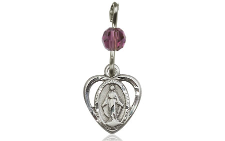 Sterling Silver Miraculous Medal with an Amethyst bead
