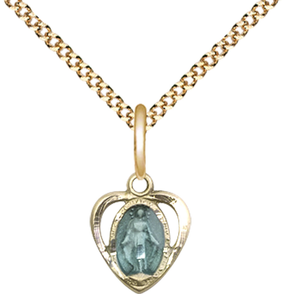 14kt Gold Filled Miraculous Heart w/Epoxy Pendant on a 18 inch Gold Plate Light Curb chain