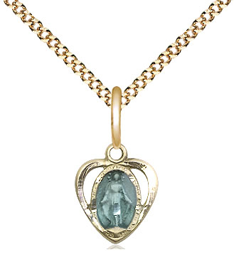 14kt Gold Filled Miraculous Heart w/Epoxy Pendant on a 18 inch Gold Plate Light Curb chain