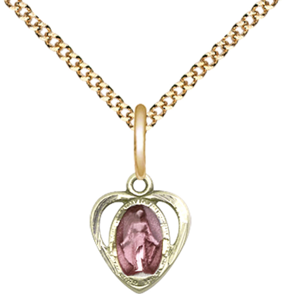 14kt Gold Filled Miraculous Heart w/Epoxy Pendant on a 18 inch Gold Plate Light Curb chain