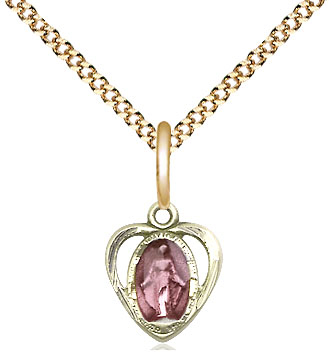 14kt Gold Filled Miraculous Heart w/Epoxy Pendant on a 18 inch Gold Plate Light Curb chain