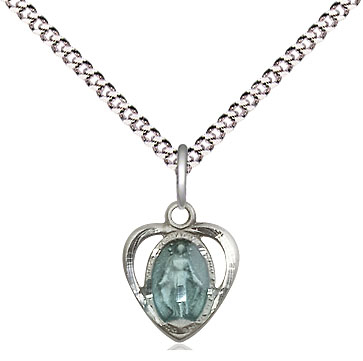 Sterling Silver Miraculous Heart w/Epoxy Pendant on a 18 inch Light Rhodium Light Curb chain