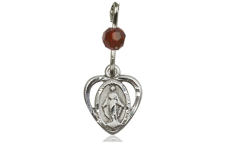 Sterling Silver Miraculous Medal with a Garnet bead