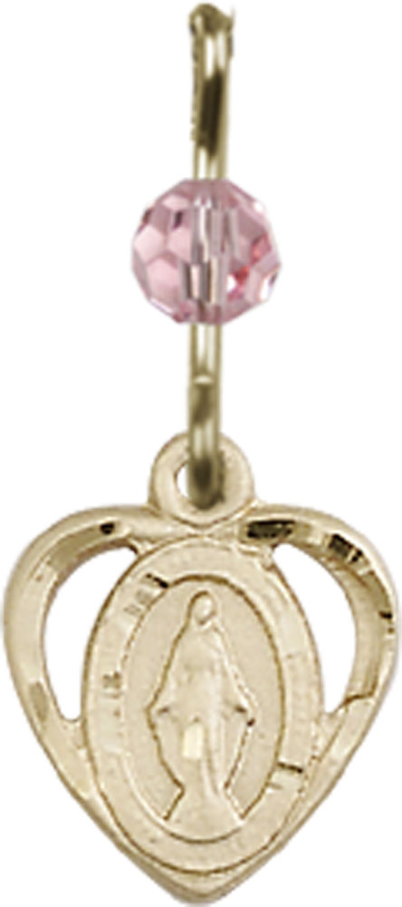 14kt Gold Filled Miraculous Medal with a Light Rose bead