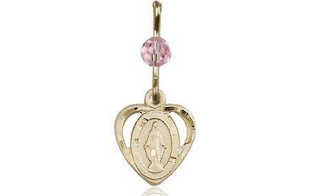 14kt Gold Filled Miraculous Medal with a Light Rose bead