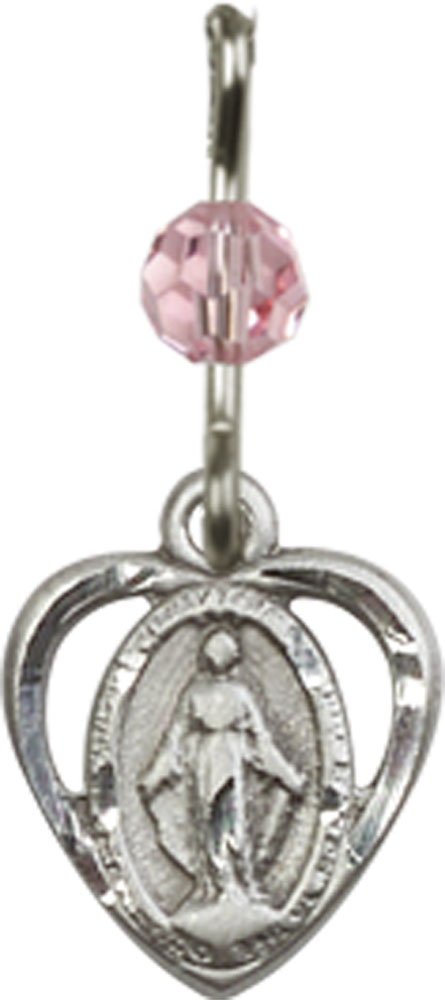 Sterling Silver Miraculous Medal with a Light Rose bead
