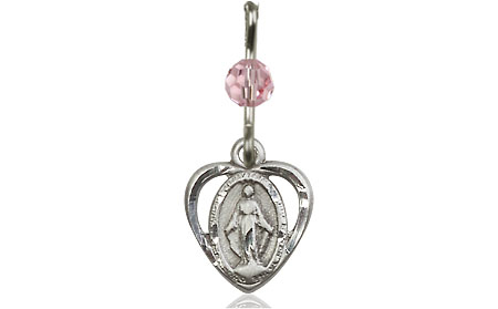 Sterling Silver Miraculous Medal with a Light Rose bead